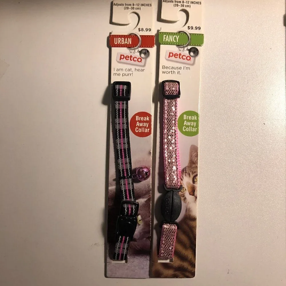 🛒 $9 2 pack Cat Breakaway Collars Pink Sparkles & Bell Adjusts to 8